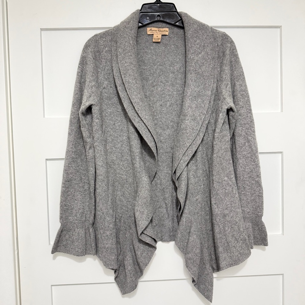 Marissa Christina 100% cashmere gray waterfall cardigan sweater 23542